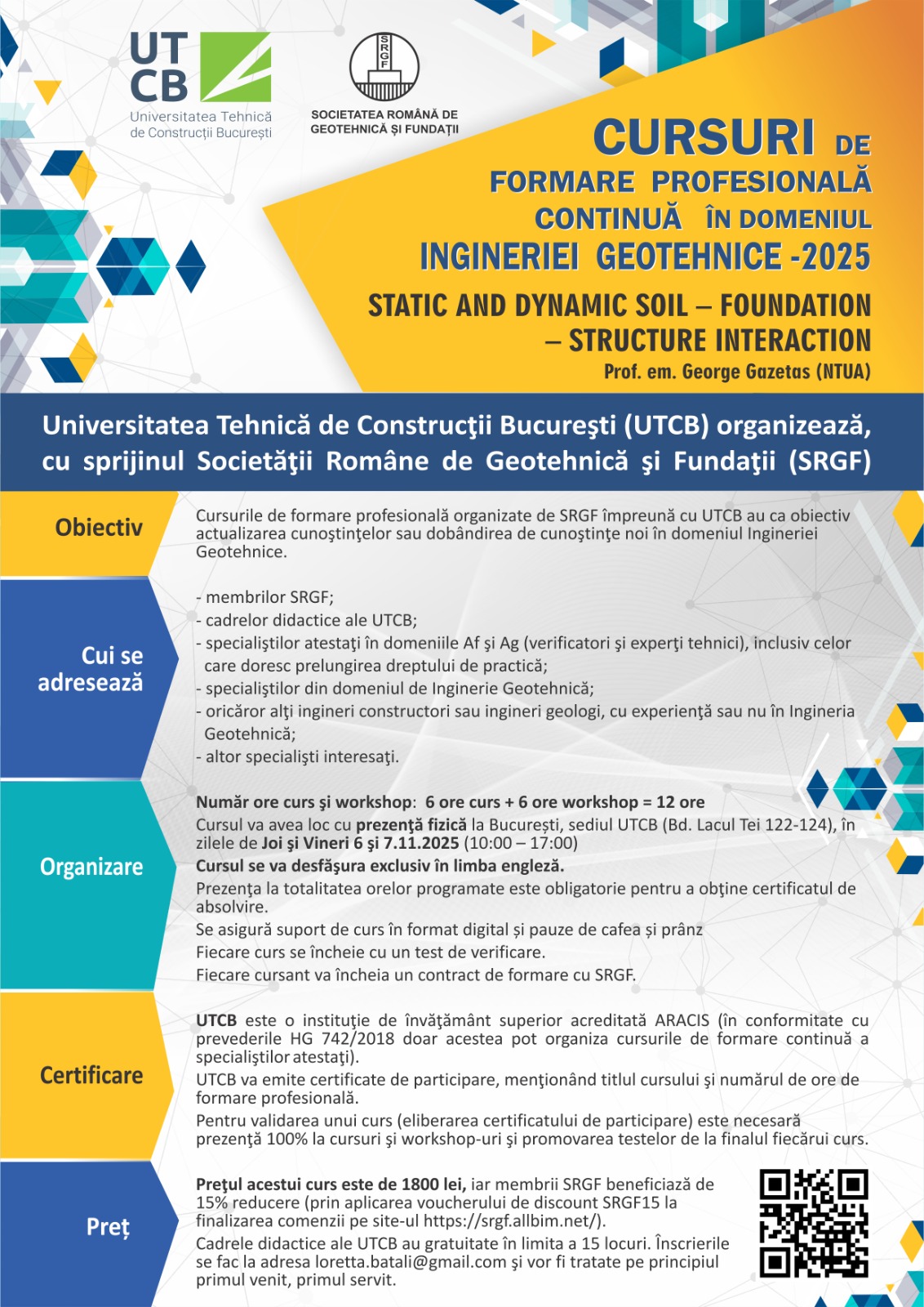 CURSURI DE FORMARE PROFESIONALA CONTINUA IN DOMENIUL INGINERIEI GEOTEHNICE 2025